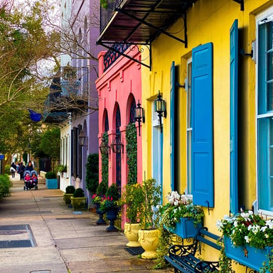 Charleston's Rainbow Row colorful historic buildings