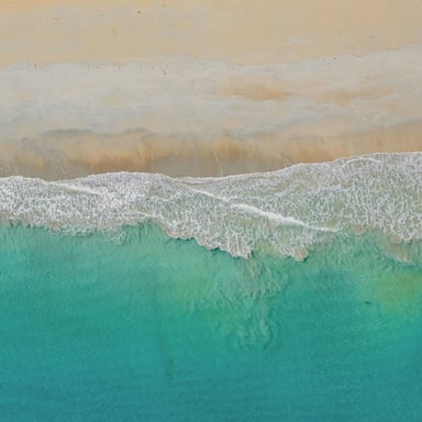 Aerial view of white sand meeting turquoise Gulf water
